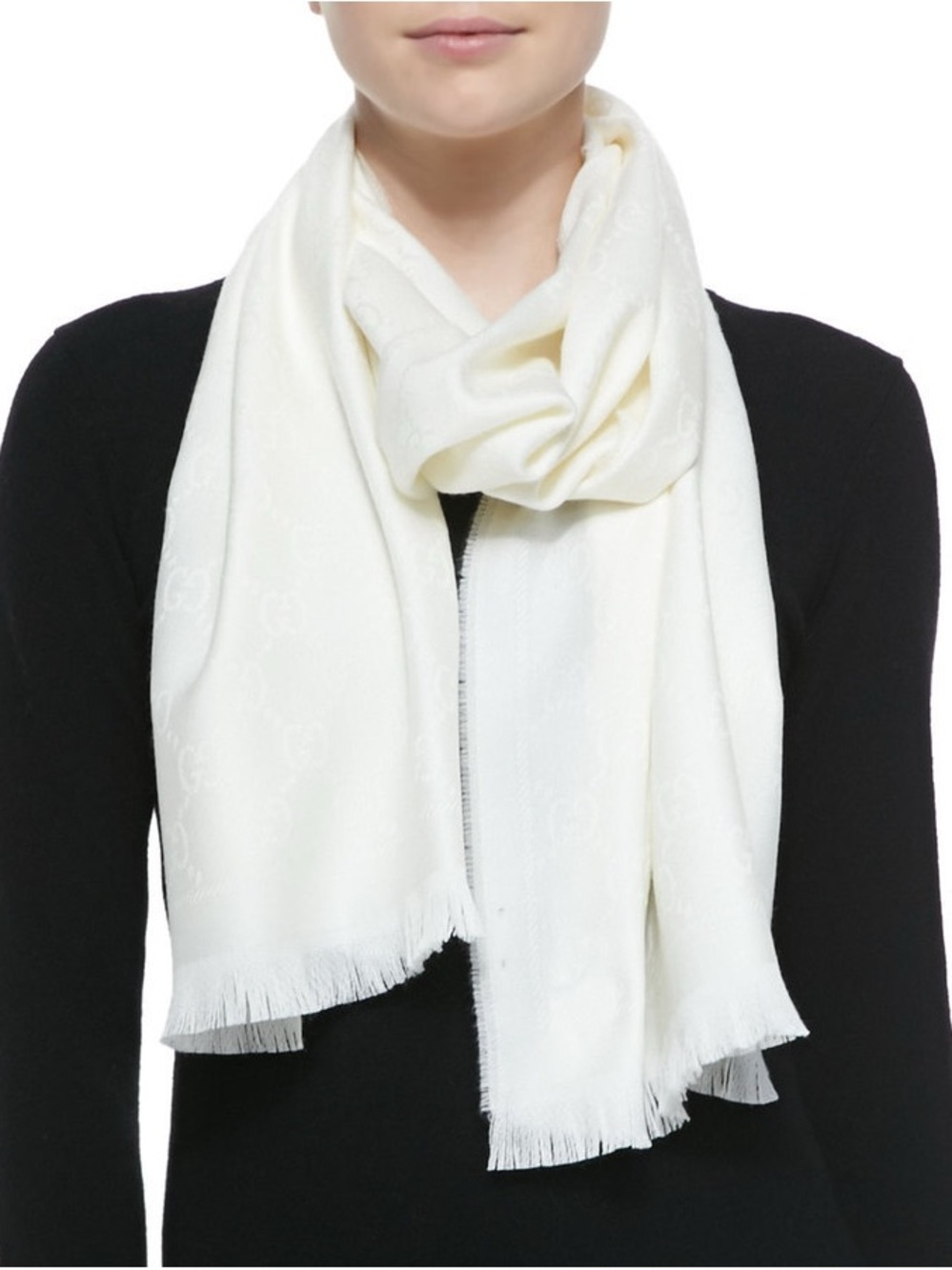 NWT Gucci GG Monogram Silk & Wool Jacquard Scarf - Cream